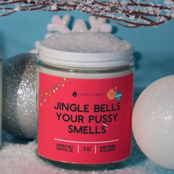 Funny Flames Jingle Bells Santa Smells Humorous Gift Eucalyptus Christmas Candle - Picture 3 of 7